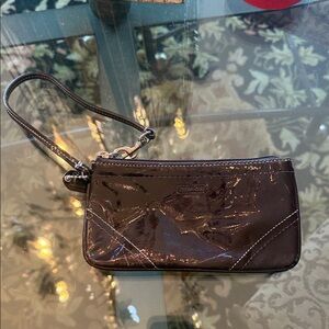 Coach Patent  Dark Brown/ Black Wristlet- perfect for any teenager!